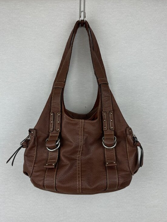 St. John's Bay Handbags - ST. JOHN'S BAY BROWN FAUX LEATHER HOBO SHOULDER BAG ZIPERED POCKETS